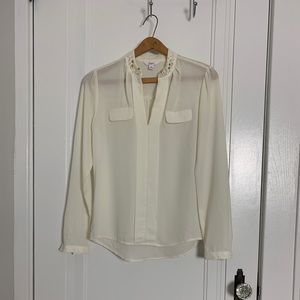 EUC Sheer Cream Blouse with Pearls by Candie’s